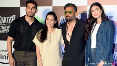 Hunter on Amazon miniTV: Suniel Shetty Poses With His Family Members at the Screening of His Action Thriller Series (Watch Video)
